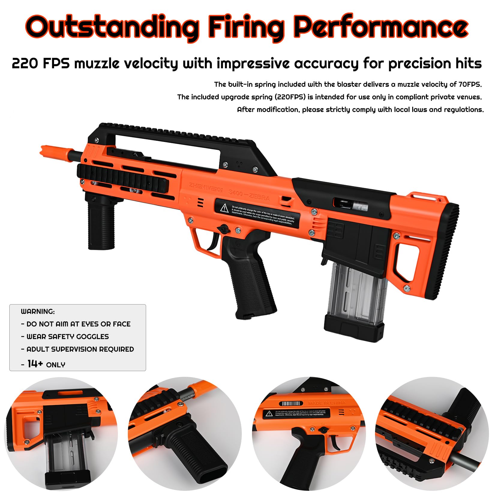 Zhenweiqi Zebra S400 Short Dart Blaster, 200 FPS High-Performance Manual Foam Blaster with 10-Round Magazine, Compatible with Standard Short Darts