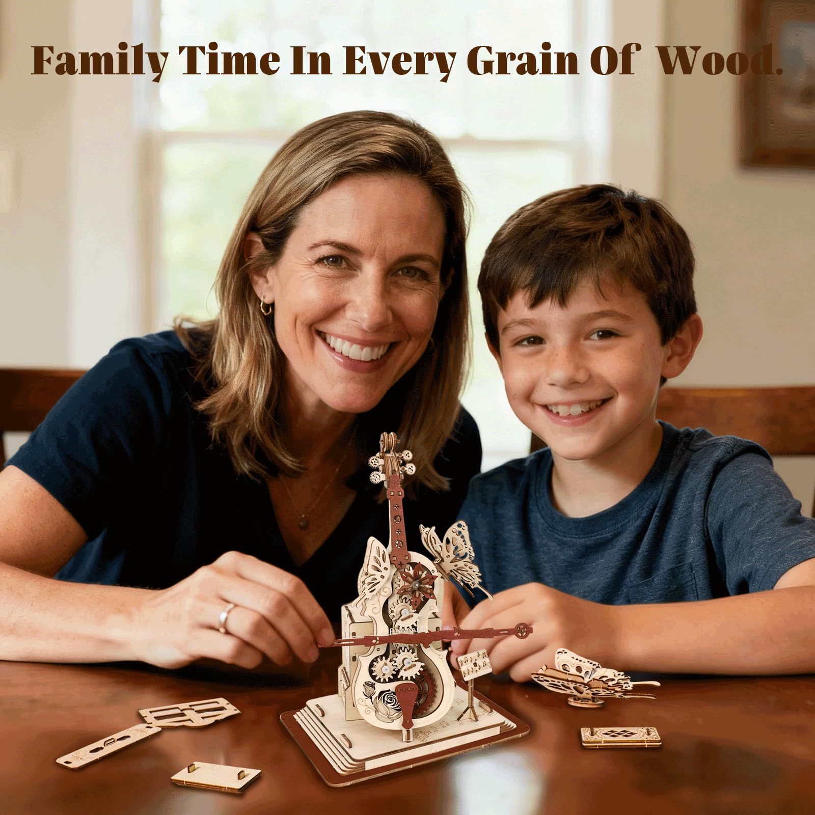 3D Wooden Puzzles for Adults, Wooden Music Box Kits-Cello Wood Model Kits for Adults to Build, Gift for Men Women Hobby for Adults (Music Cello)