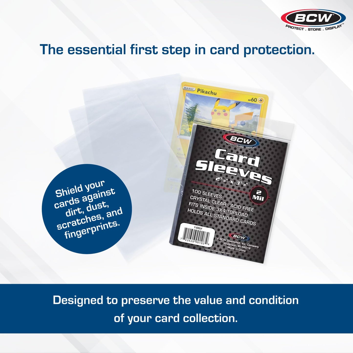 BCW Standard Card Sleeves - 2-5/8" x 3-5/8" - 100 Packs (10,000ct Total) | Crystal Clear Acid-Free, Toploader | Trading Card Sleeves for Baseball