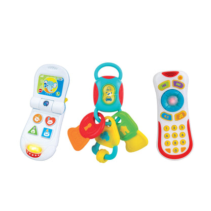 Winfun Baby Light 'n Sounds 3-Piece Set - Interactive Cell Phone, Keys & Remote with Lights, Sounds & Mirror - Sensory & Motor Skill Development Toy