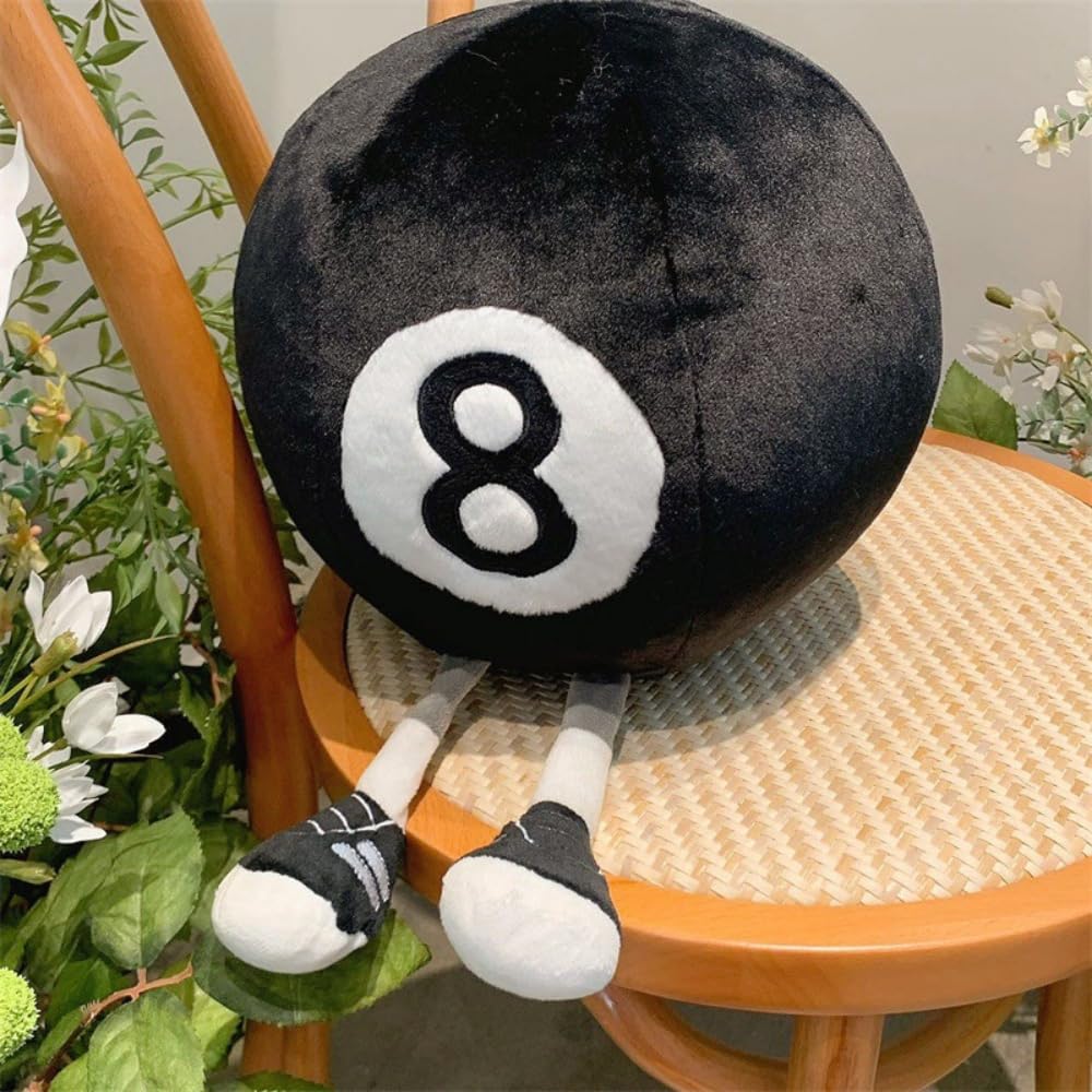 Xshelley 12.6 inch Billiard 8 Ball Plush Toy Pillow-3D Black 8 Billiard Ball Throw Pillow-Black Circle Pillow Plush Stuffed Billiards Decoration Gifts