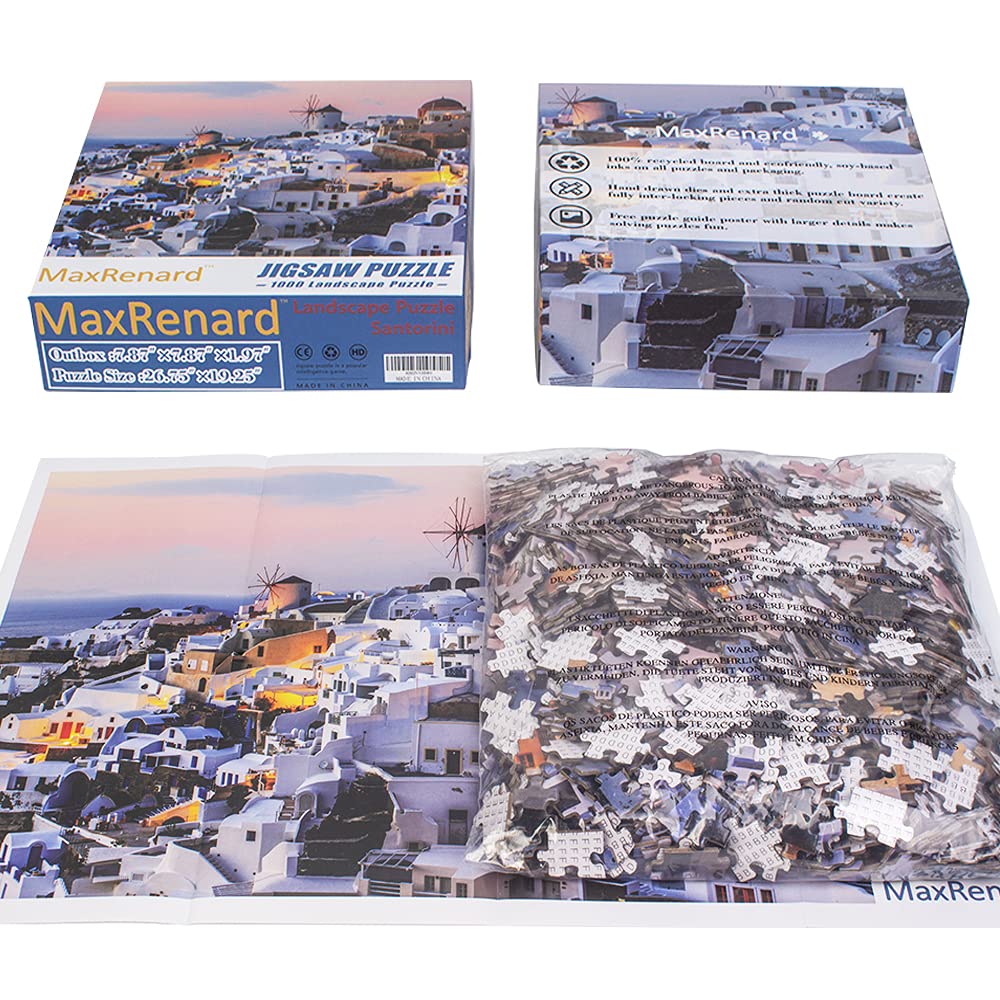 MaxRenard 1000 Pieces Jigsaw Puzzles for Adults Coastal Scenery Santorini