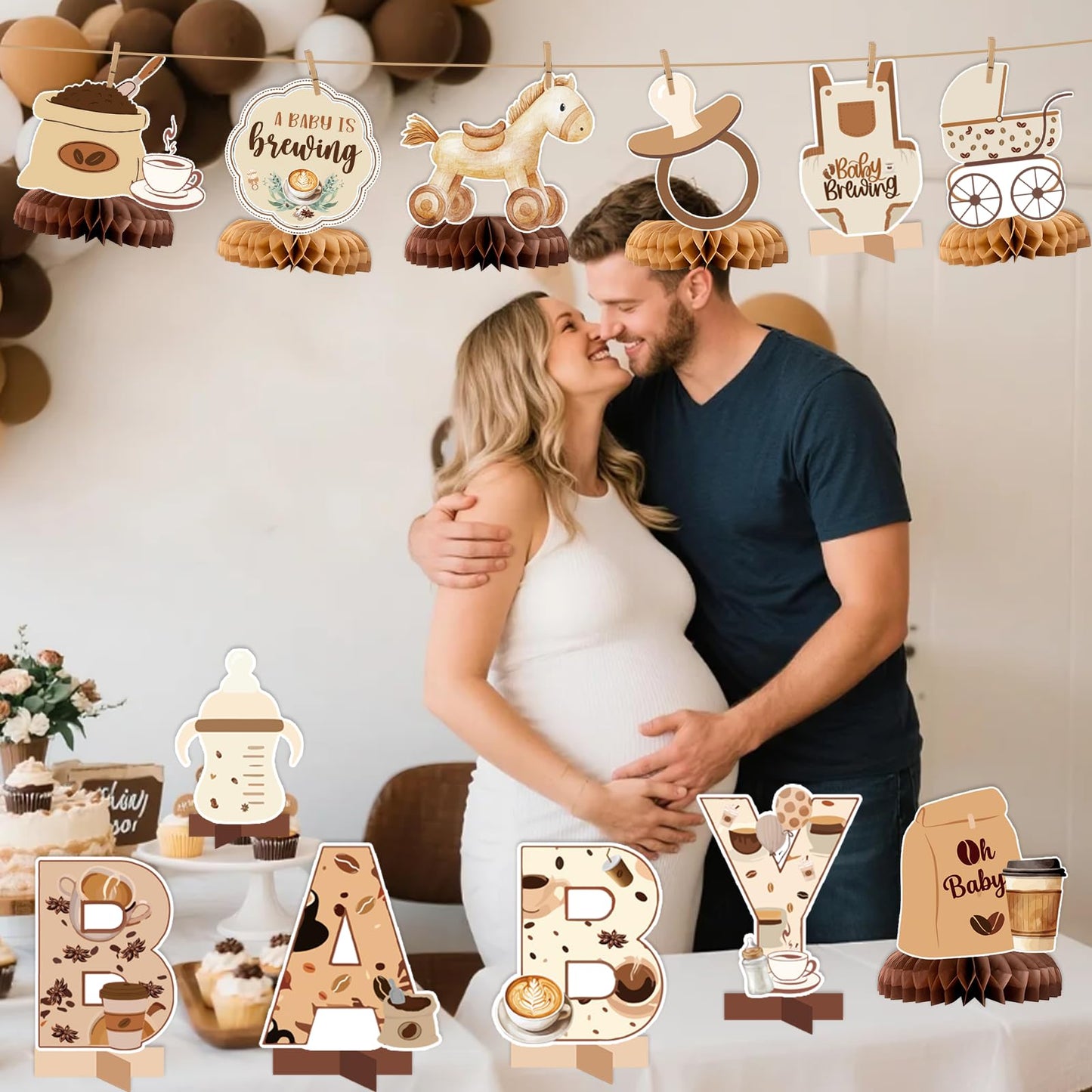 A Baby Is Brewing Baby Shower Decorations - 12 PCS Coffee Baby Shower Centerpieces for Tables Baby Is Brewing Baby Shower Decor