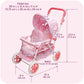 Badger Basket Double Front to Back Stroller for Dolls - Lightweight Foldable Toy Pram with Gingham Fabric Canopy and Storage Basket - Fun Pretend Play