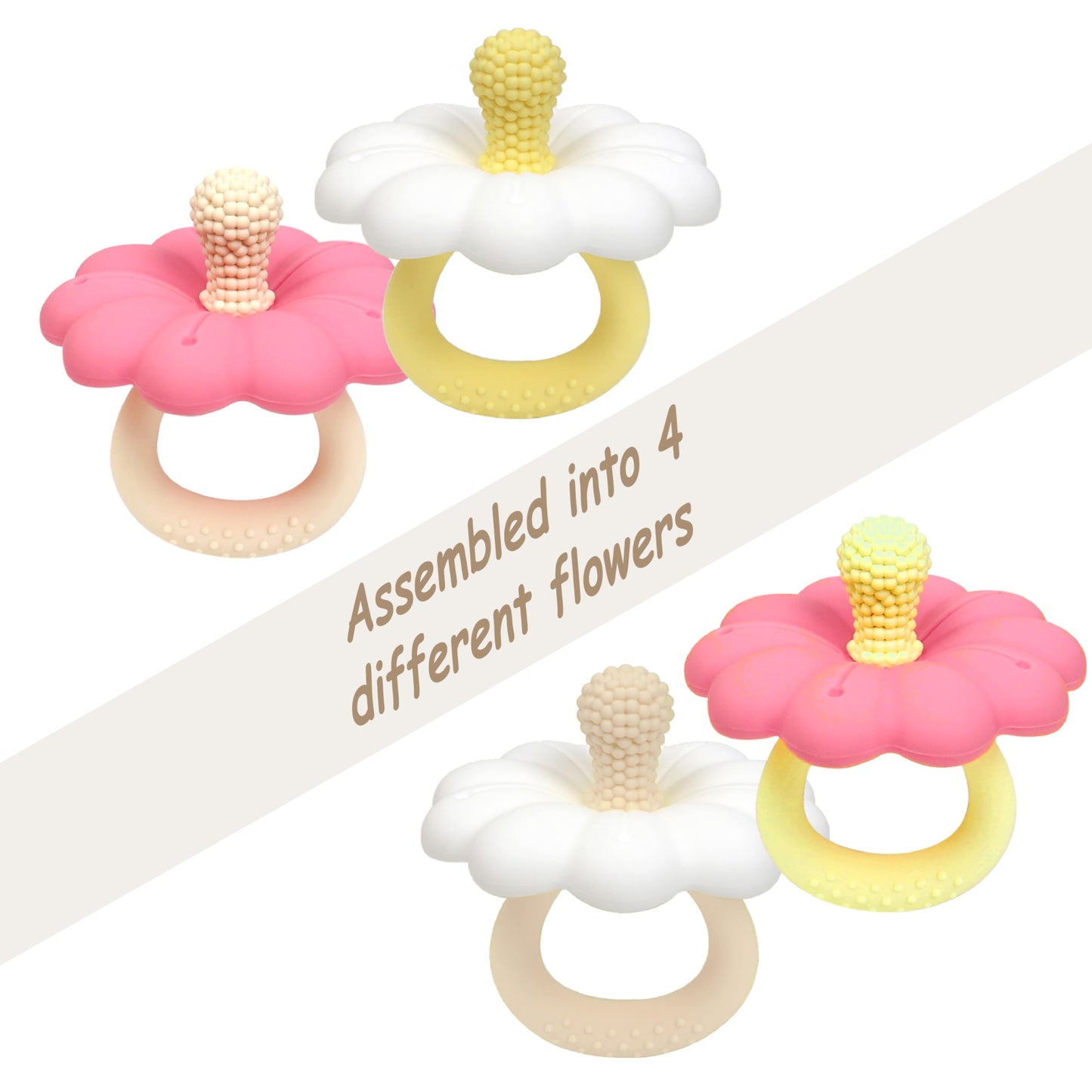 Ginbear Silicone Baby Teether for Girls, BPA Free Food Grade Infant Teething Toys, Soothing Baby Chew Toys, Sensory Teething Pain Relief Pacifier 3