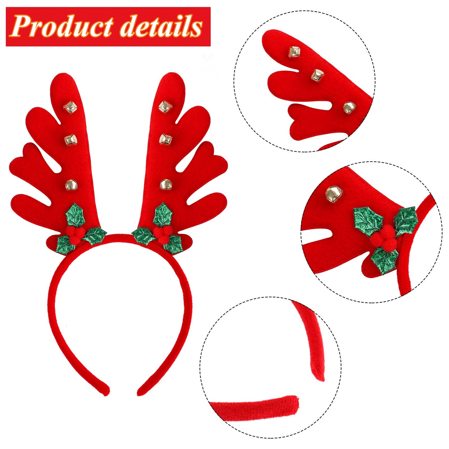 Ruisita 9 Pack Reindeer Headband Ornaments Christmas Antlers Costume Headwear Decoration Assorted Styles Party Gifts for Holiday