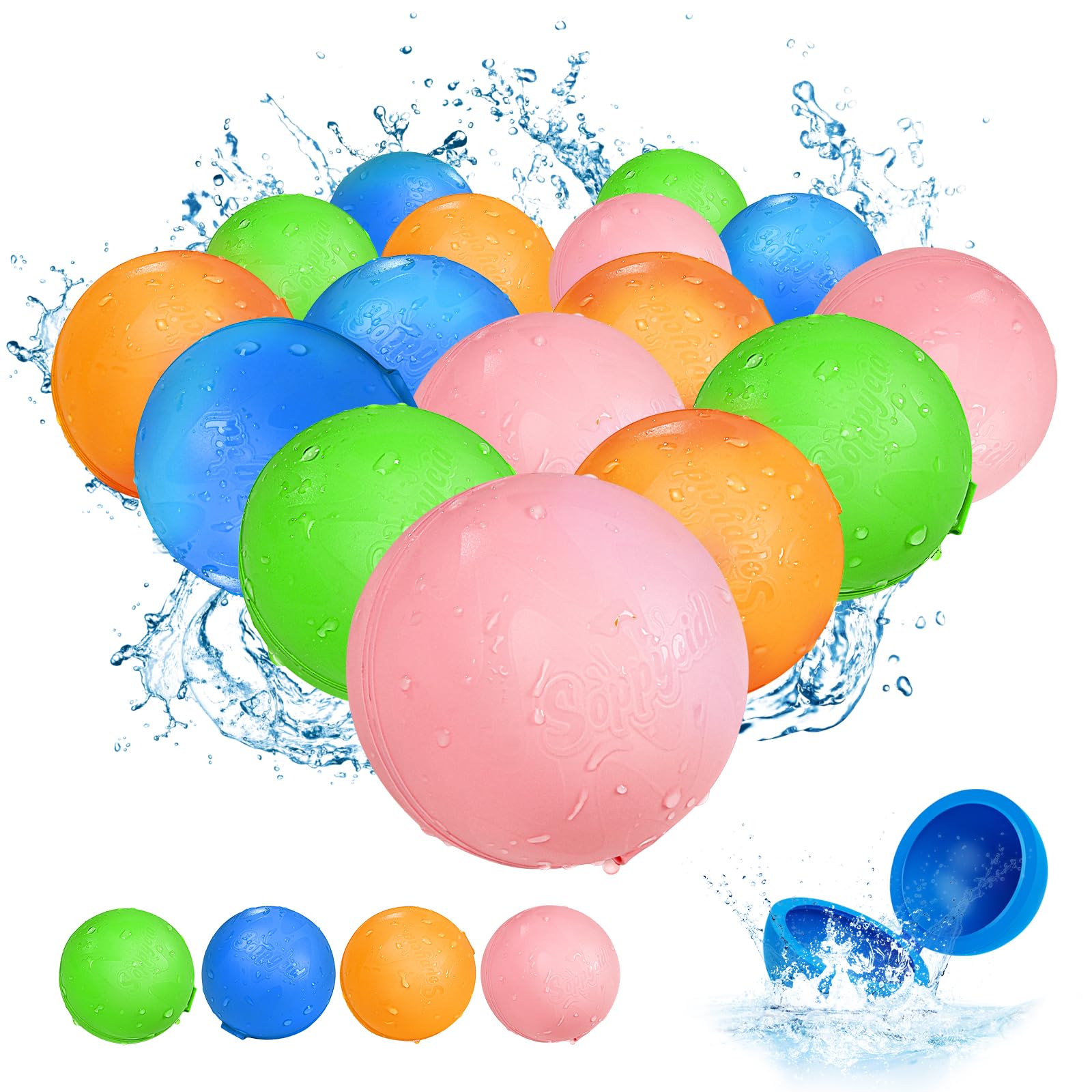 Reusable Water Balloons：16 Pack Refillable Water Bomb Splash Balls Self Sealing Quick Fill - Latex-Free Silicone Water Toys for Kids Adults - Water