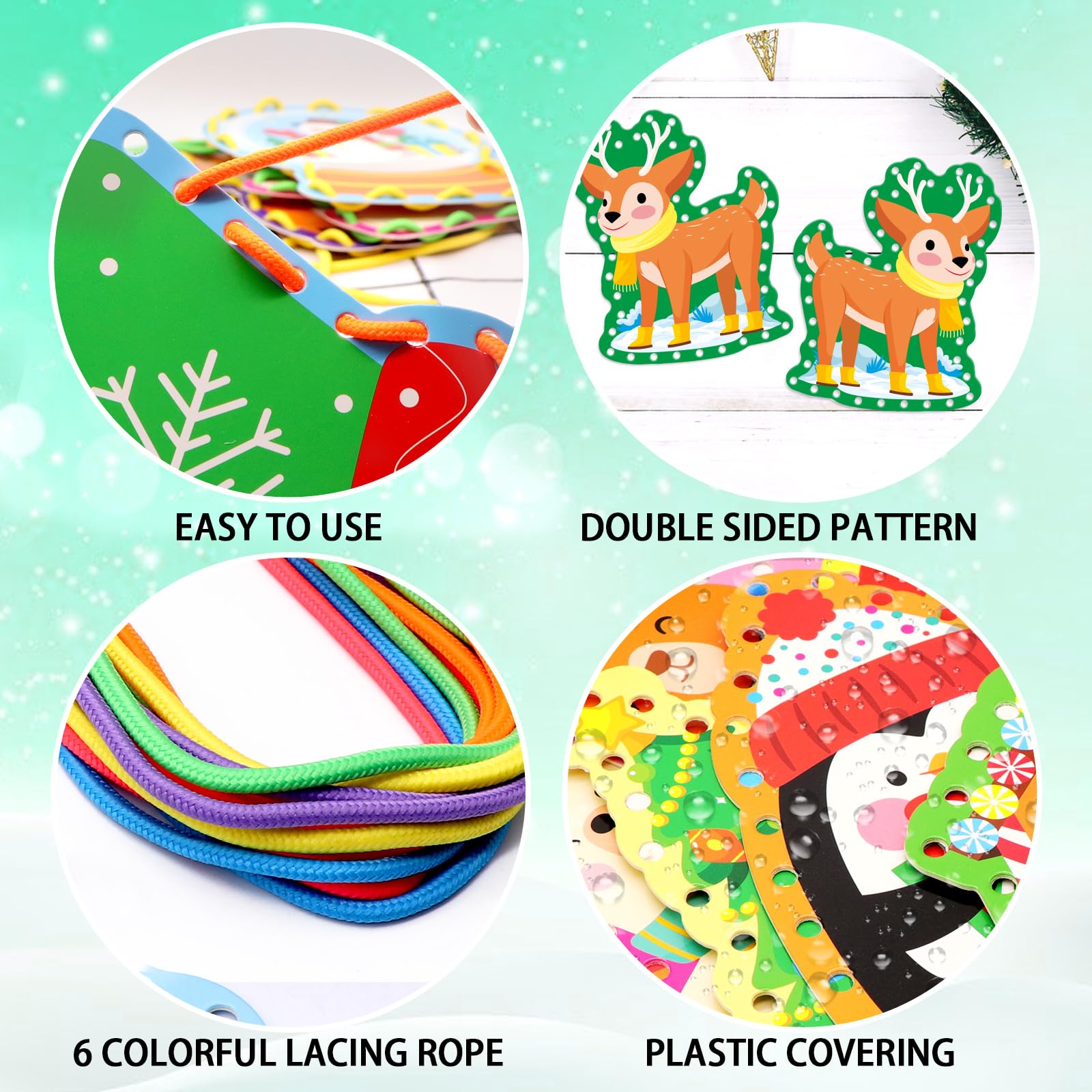 Winter Animal Lacing Cards For Kids 12 Packs Double Sided Sewing Kits Christmas Sewing Cards Educational & Learning Activities Fine Motor Skill