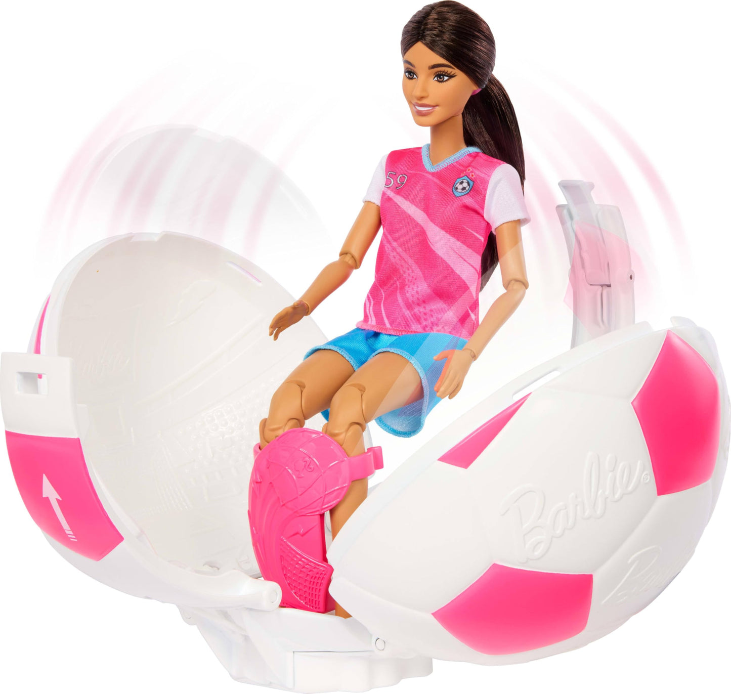 Barbie Team Roll and Reveal Soccer Player Doll and Accessories with Brunette Fashion Doll & 8 Surprises and a Soccer Ball Encasement