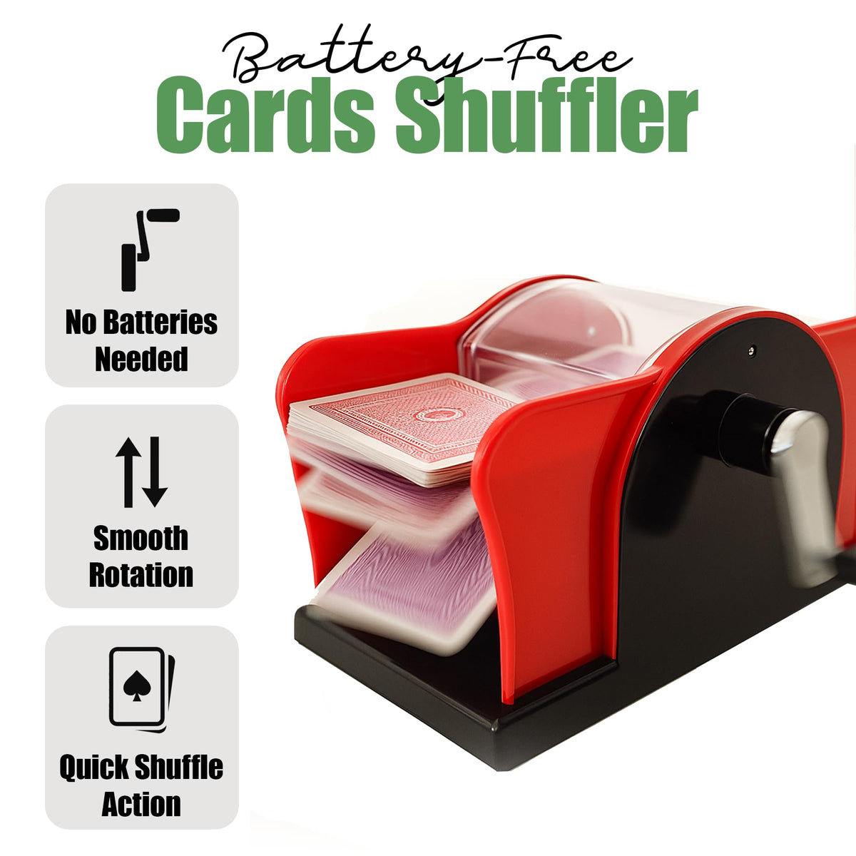 Evelots Playing Card Shuffler 2-Deck Easy Hand Crank Machine for Card Games