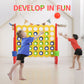UNICOO Giant 4-in-a-Row Game with Carry Bag, 3-in-1 Jumbo 4-to-Score Outdoor Yard Game with Basketball Hoop, Ring Toss, Quick-Release Slider, 42