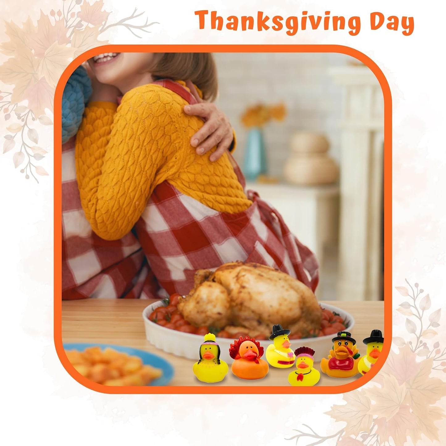 4E's Novelty Thanksgiving Rubber Duckies (24 Pack) Thanksgiving Themed Rubber Ducks Bulk Turkey & Pilgrim Ducks, Thanksgiving Party Favors Supplies