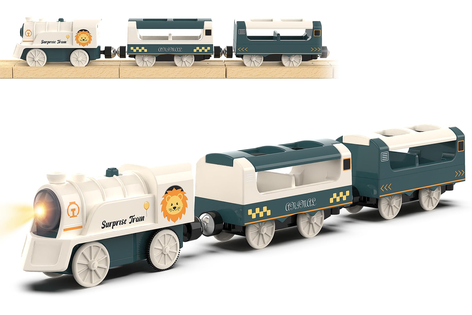 Battery Powered Train Set for Railway System, Electric Train Toys for Wooden Tracks, 3Pcs Motorized Locomotive Trains for Toddlers Compatible