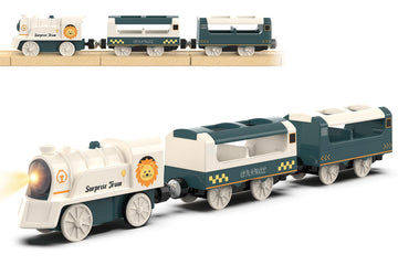 Battery Powered Train Set for Railway System, Electric Train Toys for Wooden Tracks, 3Pcs Motorized Locomotive Trains for Toddlers Compatible