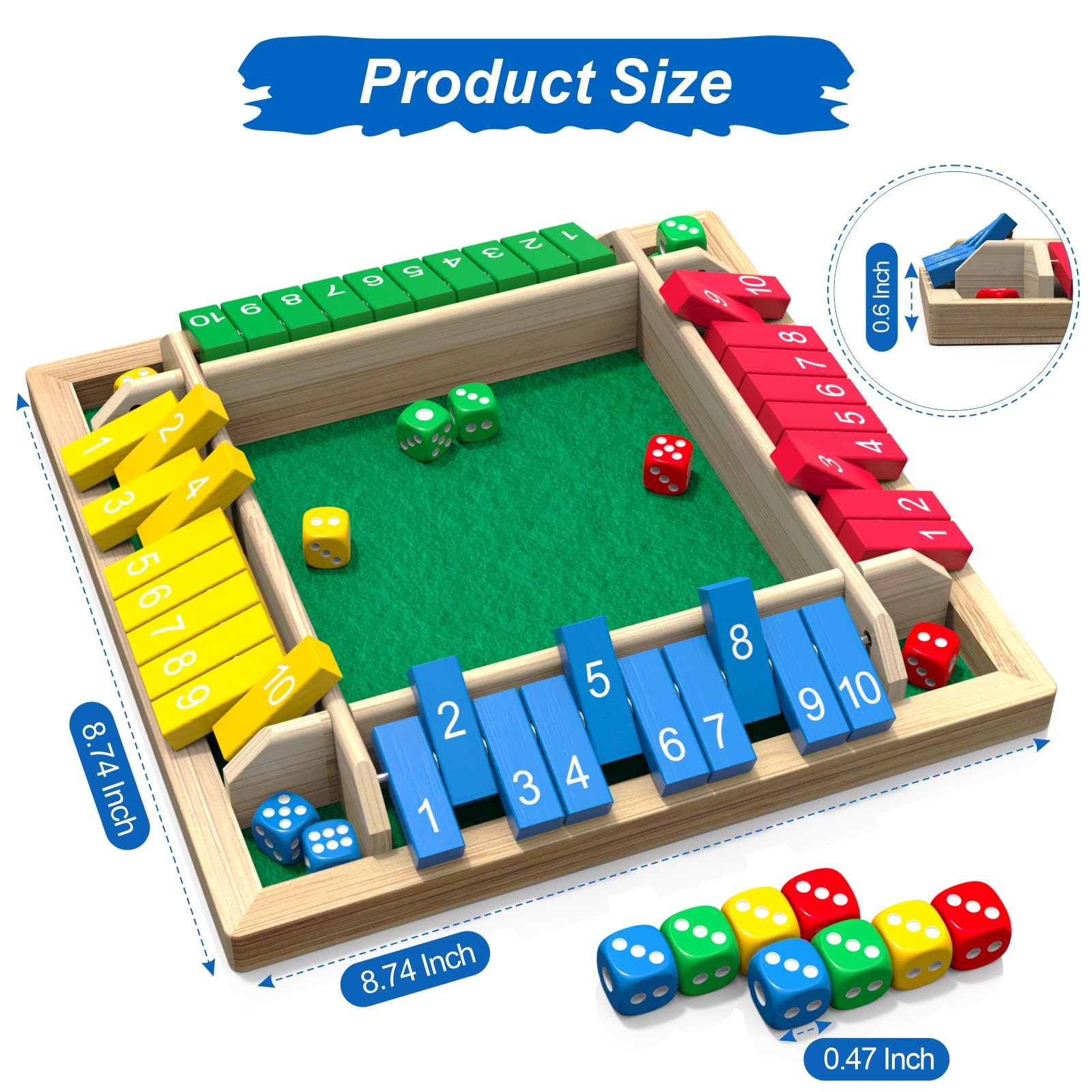Shut the Box Game, Wooden Board Tabletop Dice Game for 2-4 Players & Kids Adults, a Fun Math Learning Toy for Family Game Night - an Ideal Made from
