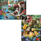Bits and Pieces - Value Set of Two 500 Piece Jigsaw Puzzles for Adults - Cat Nap, Puppy Swimming Jigsaw Puzzles by Artist Larry Jones, Completed