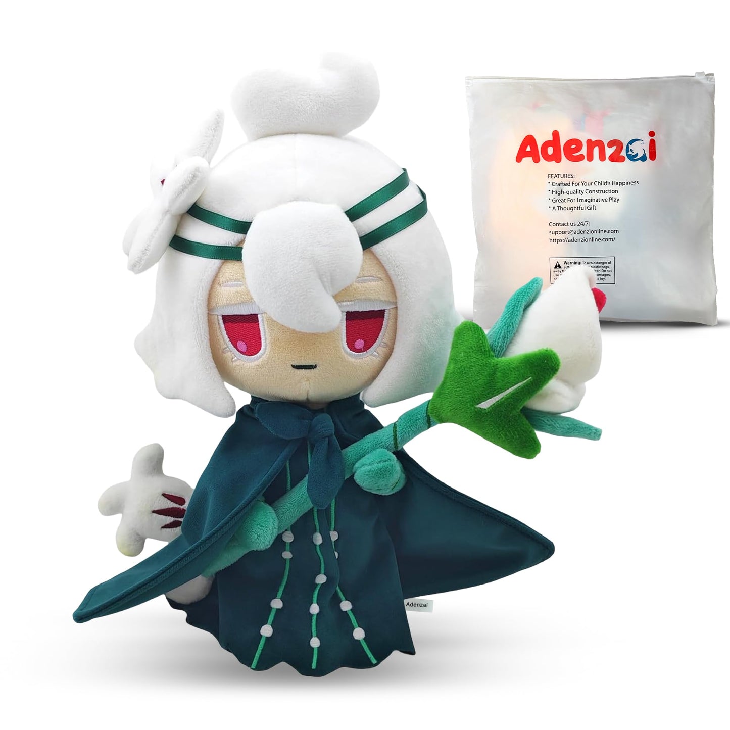 Adenzai White Lily Cookie Plush, Soft Stuffed Animal Inspired by Cookie Run Kingdom, Cute Collectible Doll for Kids, Anime Fans, Gamers, Room Decor