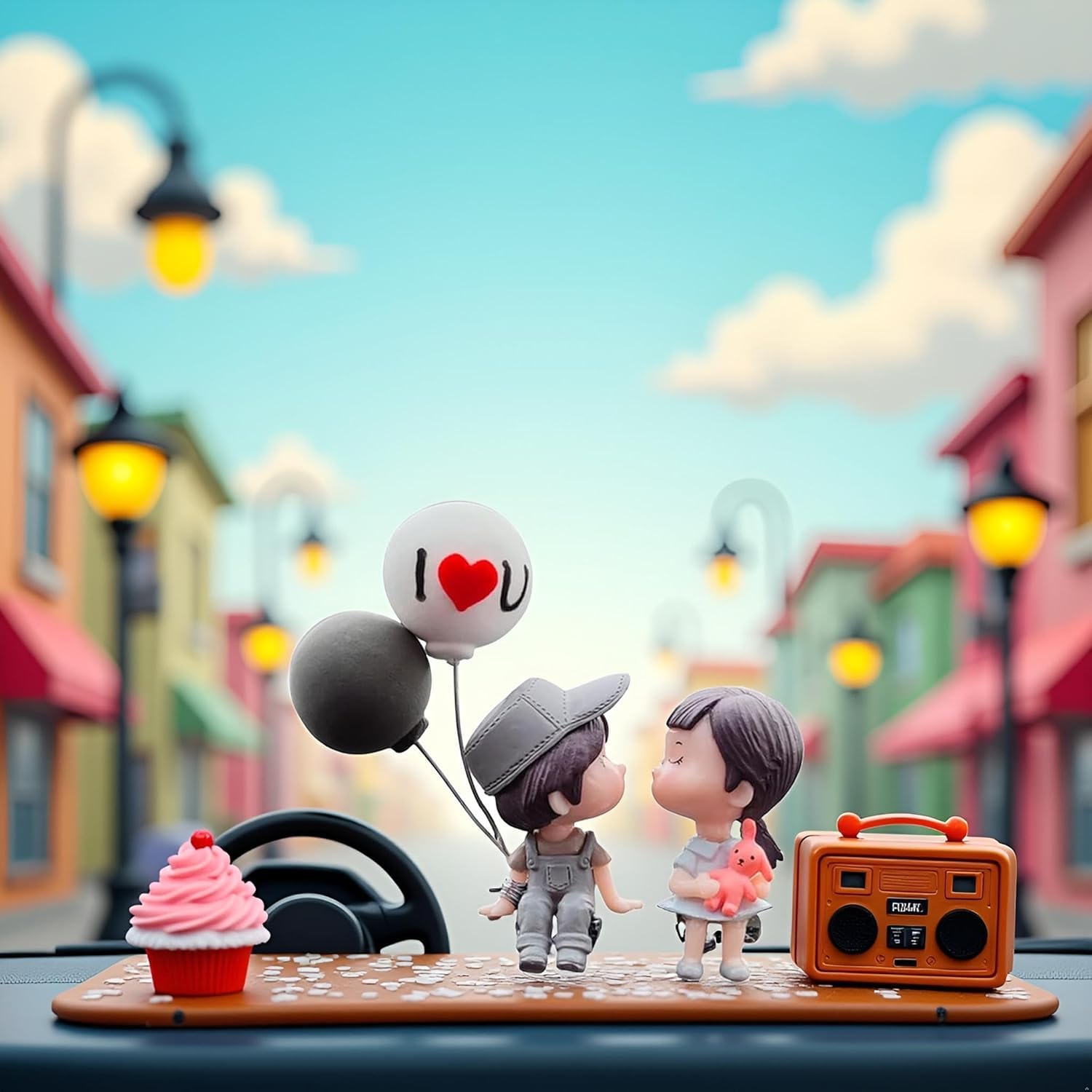 Grey Resin Cartoon Couple Car Decoration Dashboard Car Interior Ornament,Interior Figure Cute Mini Figure Statue Kiss Couple Doll Ornaments Car Home