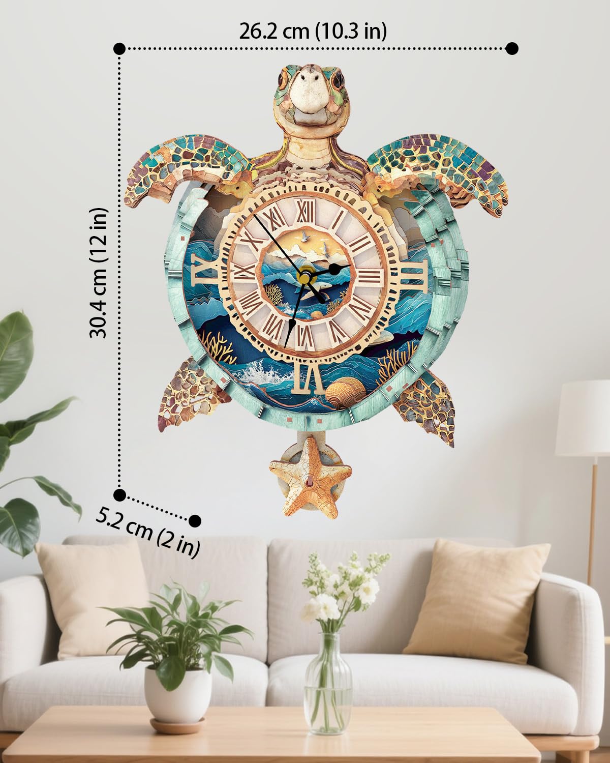 Rnfinewow 3D Puzzles for Adults, 3D Puzzle Sea Turtle Clock Kit (with Pendulum), Wooden Puzzle for Adults Home Wall Decor Clock Christmas Day Puzzle