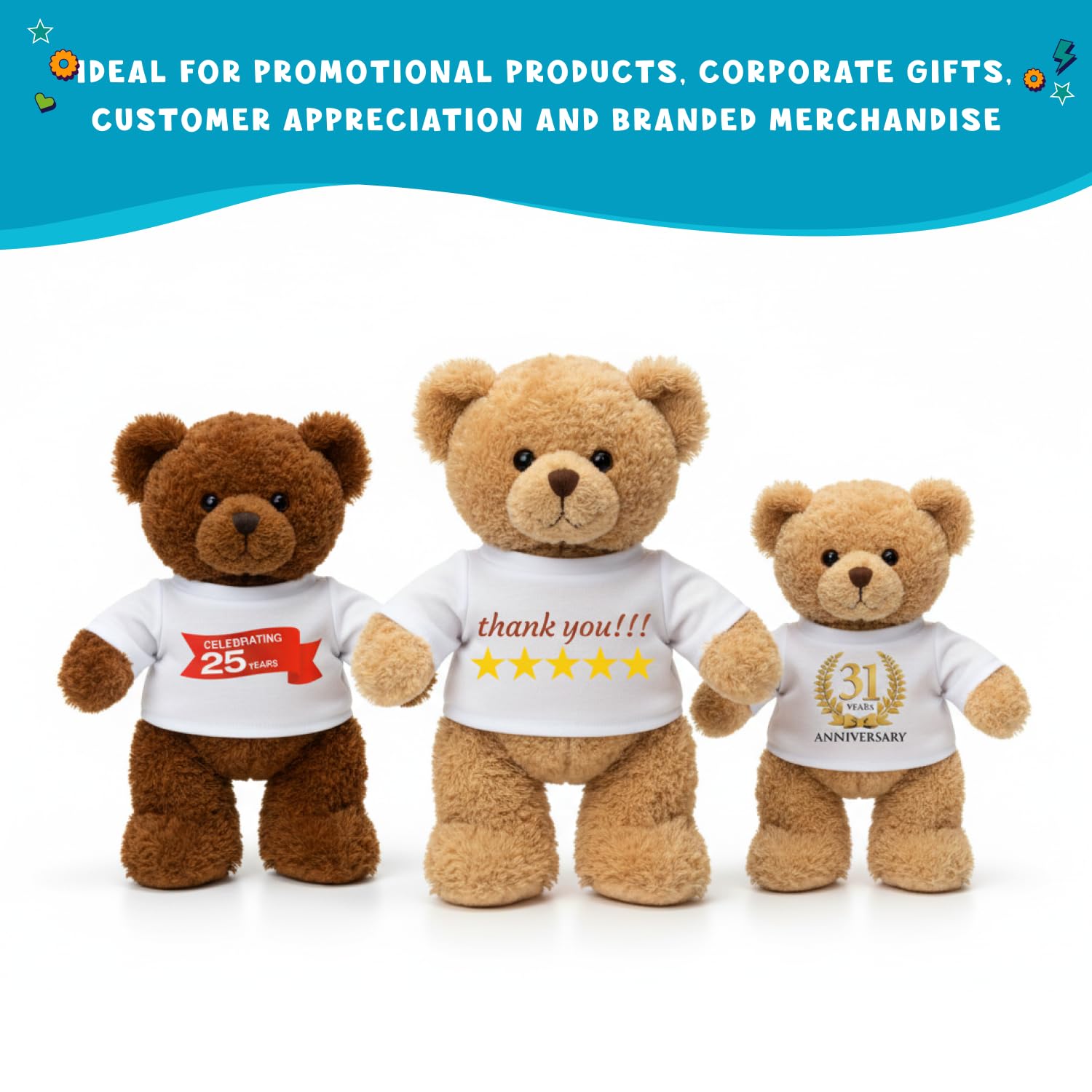 Get Ready Kids 25 Pcs Teddy Bear T-Shirts White Crew Neck for Plush Toys