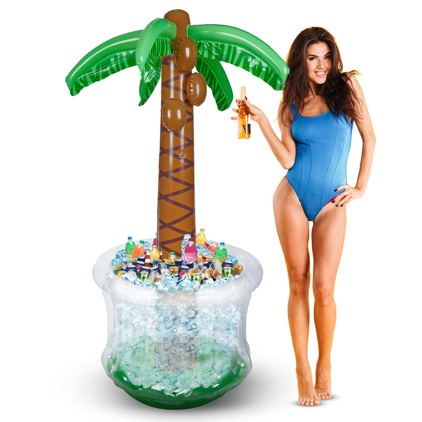 Inflatable Palm Tree Cooler 60" - Blow Up Palm Tree Luau Hawaiian Tropical Beach Theme Summer Swimming Pool Party Decorations - Outdoor Party Supplies