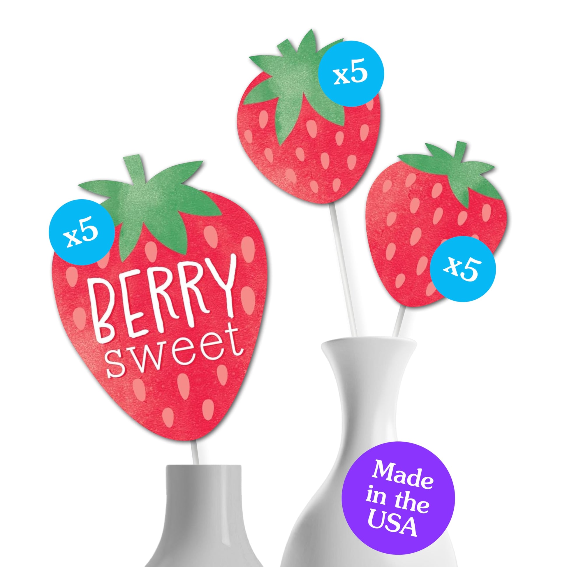 Big Dot of Happiness Berry Sweet Strawberry - Fruit Themed Birthday Party or Baby Shower Centerpiece Sticks - Table Toppers - Set of 15