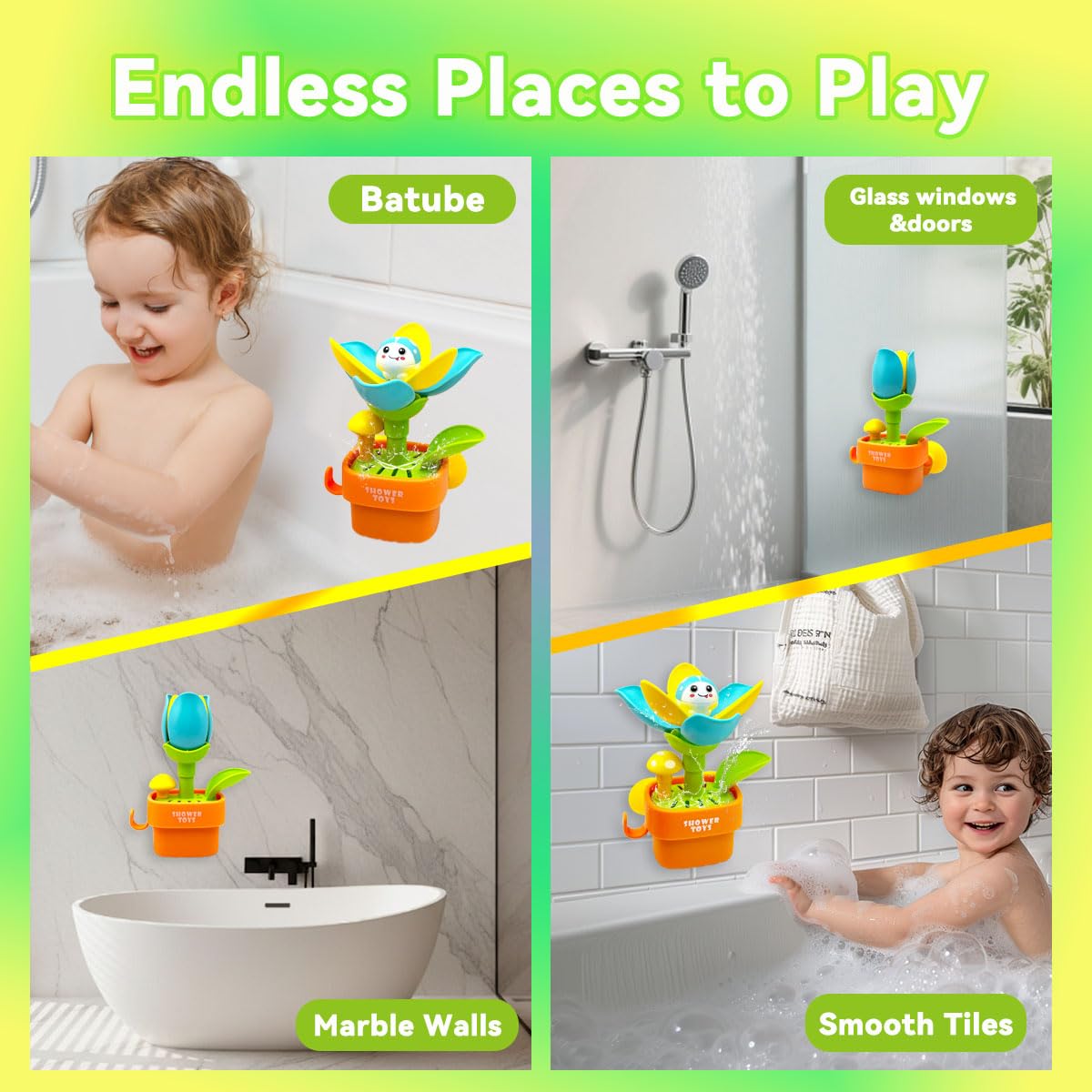 Bath Toys for Toddlers Age 1 2 3, Interactive Bloom Bathtub Toys for Bathtime Fun, Kids Bath Tub Shower Playset, Infant Baby Girls Boys Birthday Gift