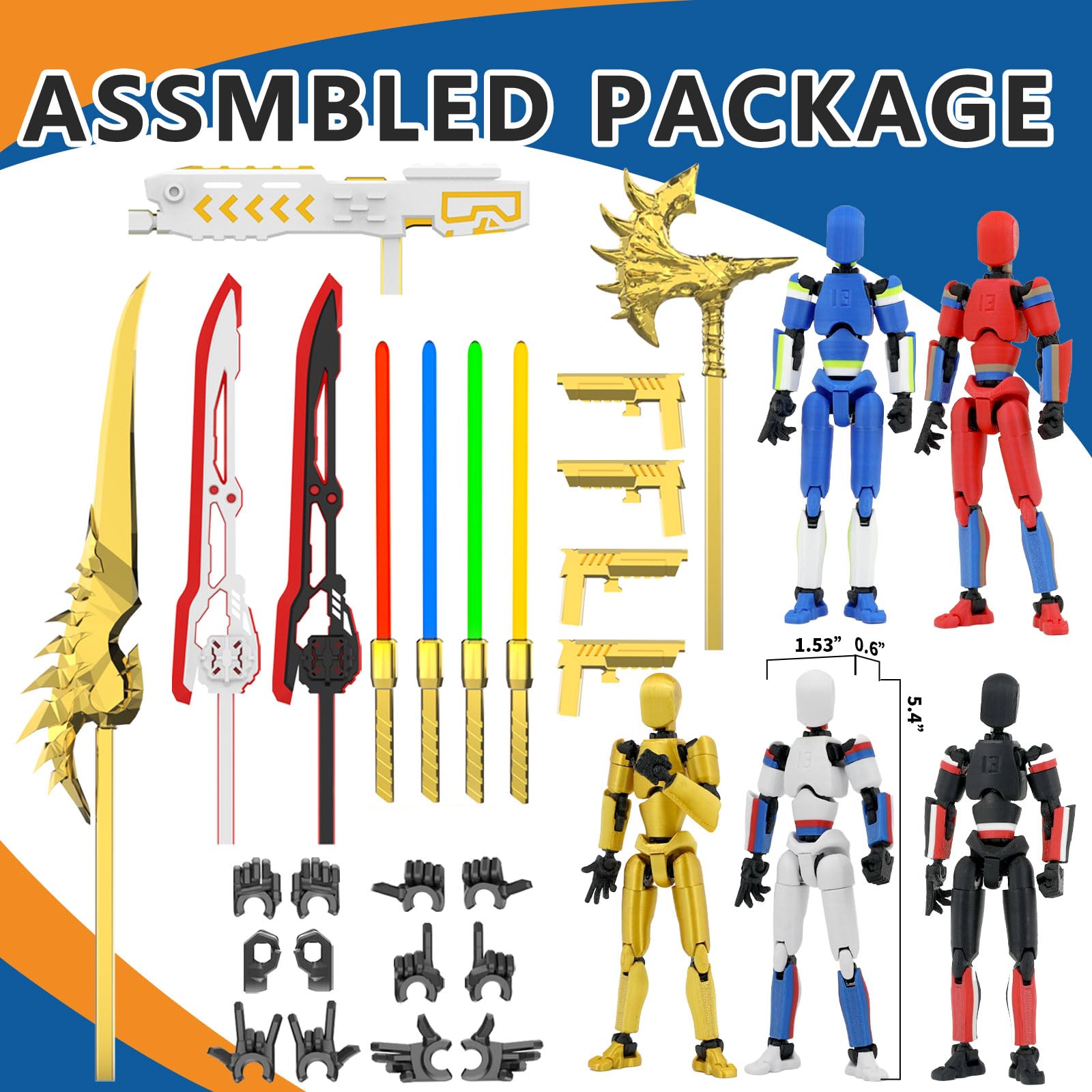 5-Pack Titan 13 Action Figure, 3D Printed Multi-Color T Dummy 13 Set