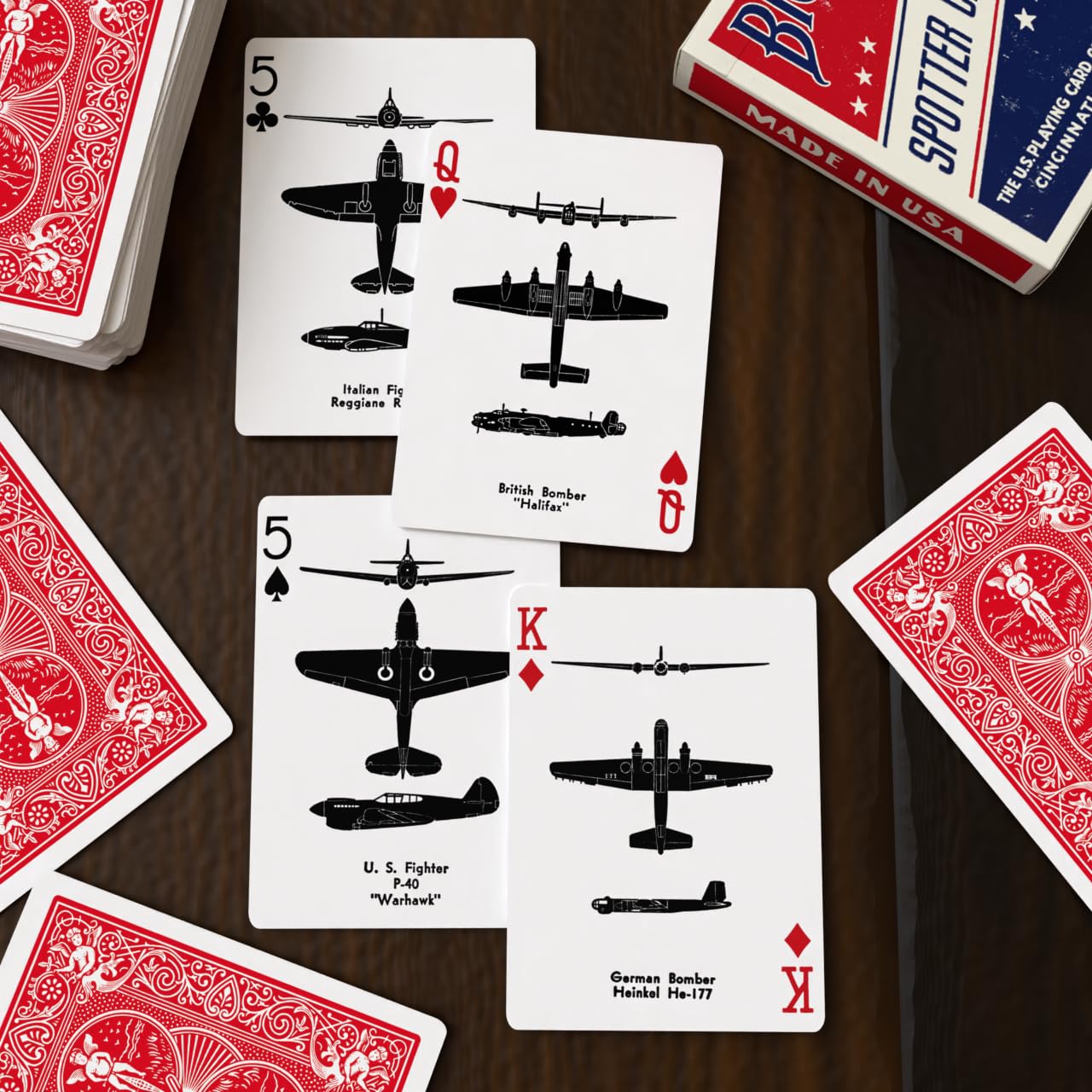 Bicycle Spotter (Red) Playing Cards Deck - Historical WWII Collectible Vintage Deck Featuring Airplane Identification, Ideal Gift for Marines Army