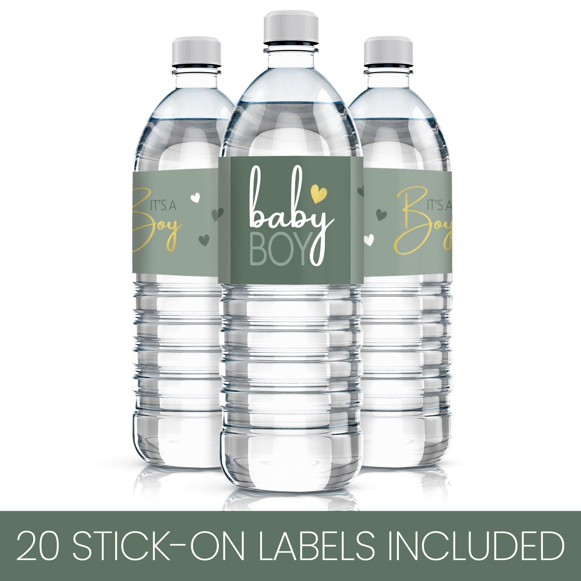 Green It's a Boy Baby Shower Water Bottle Labels, 20 Count