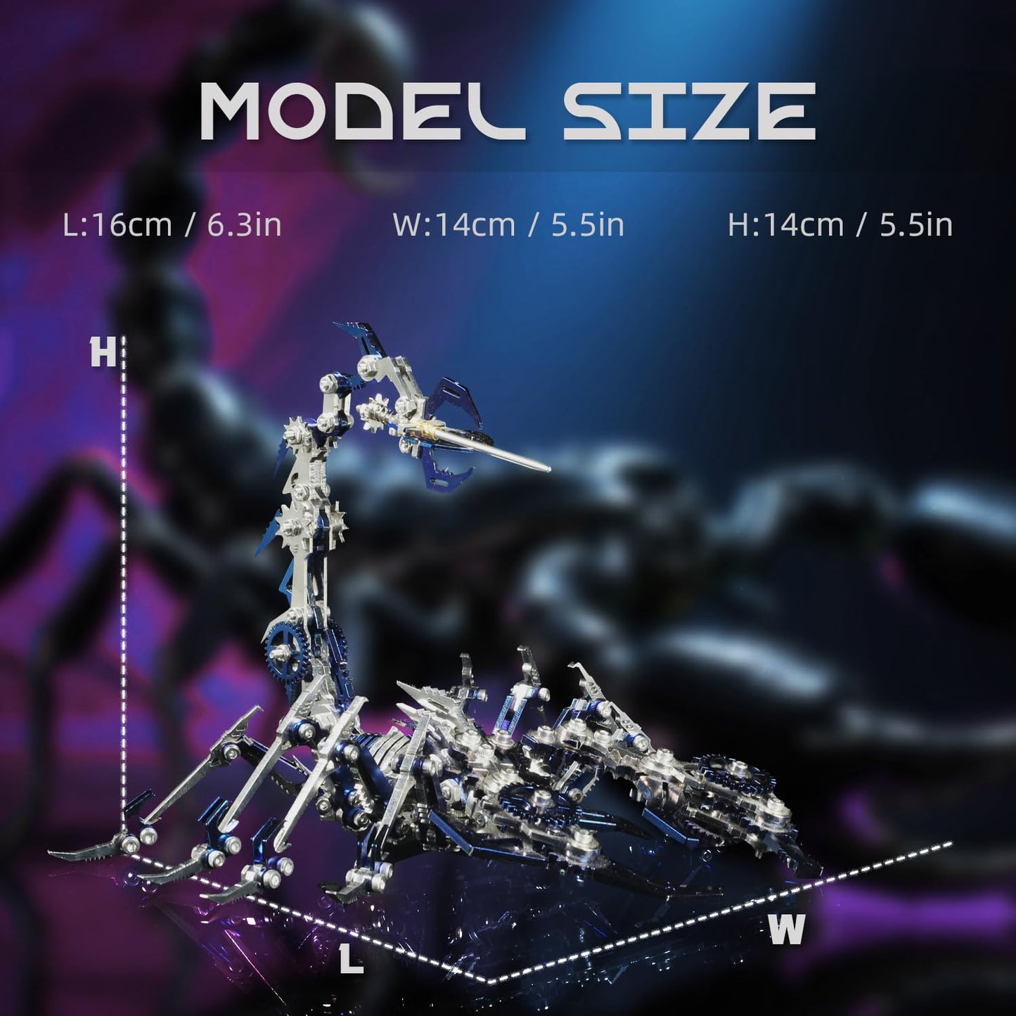 kolotesame Scorpion 3D Metal Puzzle Model for Adults, DIY Mechanical Scorpion Challenging Building Kit with Tool, Cool Desk Decor for Man or 3D