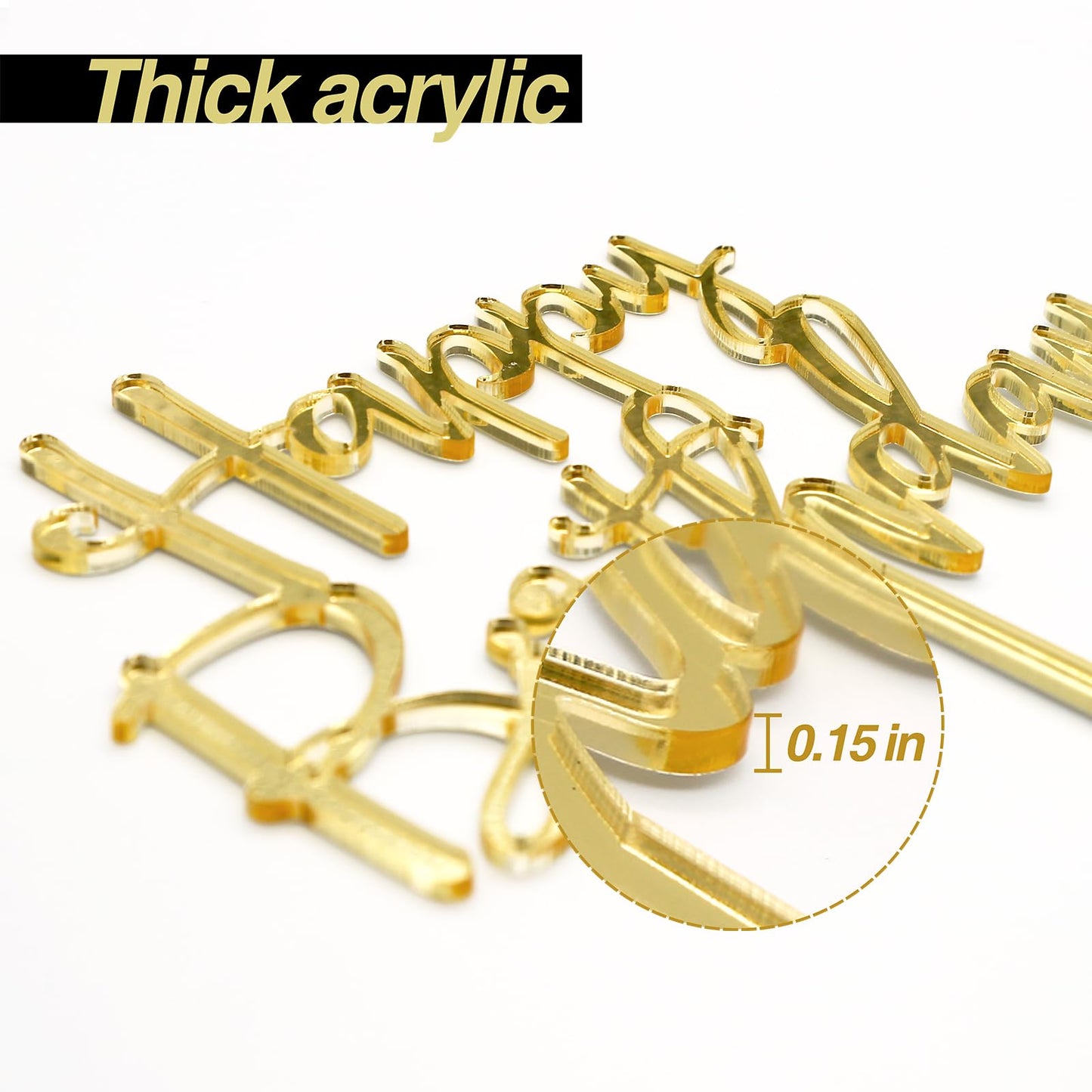 Mirrored Gold Acrylic Happy Birthday Cake Topper
