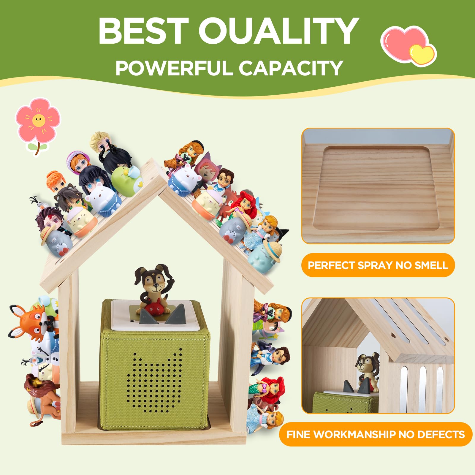 Givilio Tonie Shelf 360° Swivel Base SpinLodge House Rotating Wooden for Toniebox1&2, Magnetic Figures with Strong Magnets, Wall-Mountable Toniebox