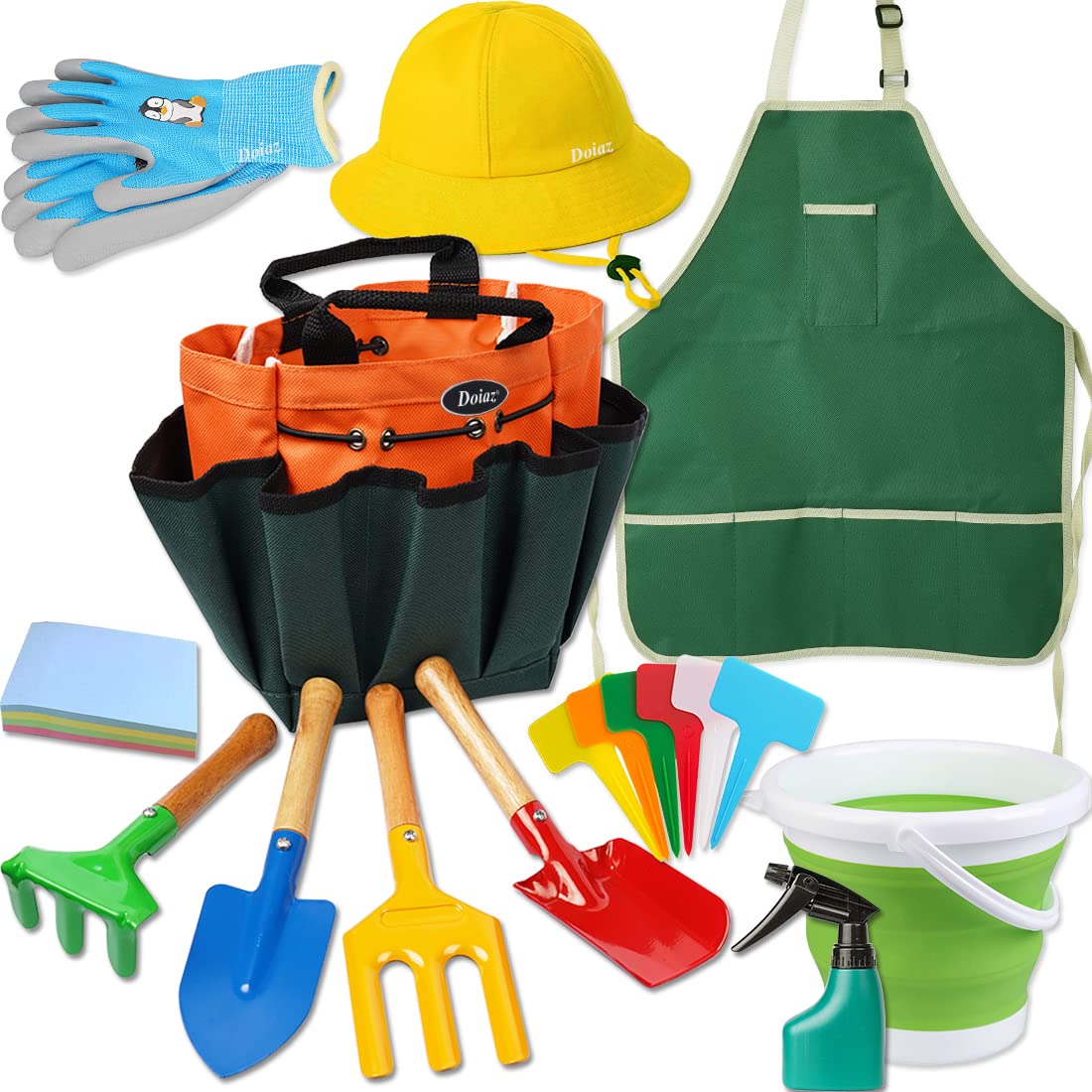Kidz Gardening Set -Real Metal Gardening Tools Kit for Childrenz Includes Sturdy Shovel,Rake,Fork,Trowel,Kidz Garden Kit with Sun