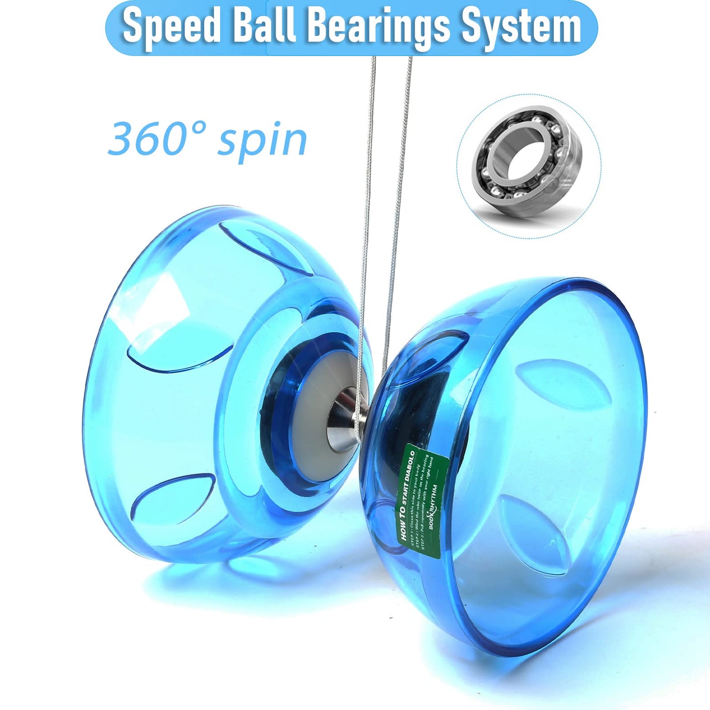 BodyRhythm Five Bearings Chinese Diabolo Yoyo Set with Fiberglass Sticks, Adjustable Strings for All Ages - Best for Fitness and Tricks (Blue)