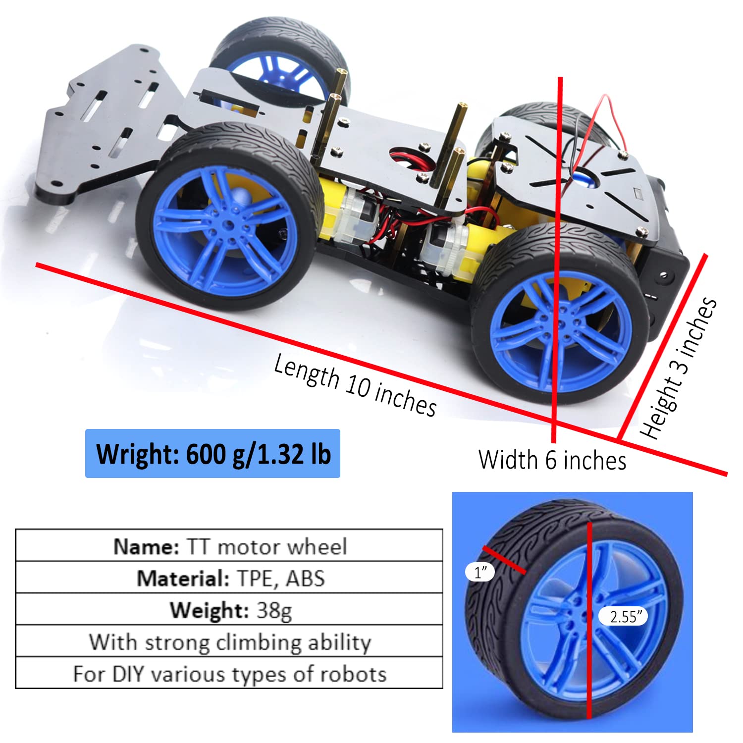 LK COKOINO Arduino Robot Car Kit - 4WD Smart Robot Car Chassis with Motors, Wheels and Battery Case for Arduino R3/R4/Leonardo/Raspberry Pi