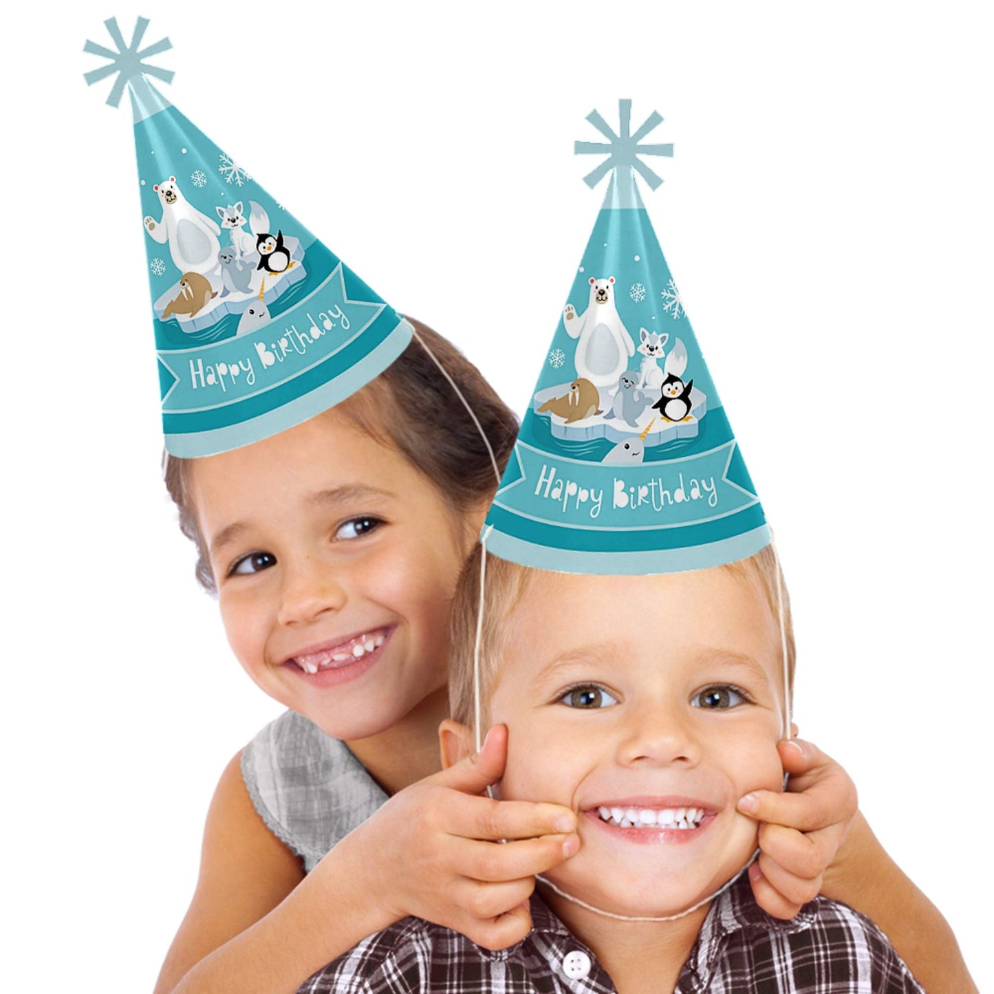 Big Dot of Happiness Arctic Polar Animals - Cone Happy Birthday Party Hats for Kids and Adults - Set of 8 (Standard Size)