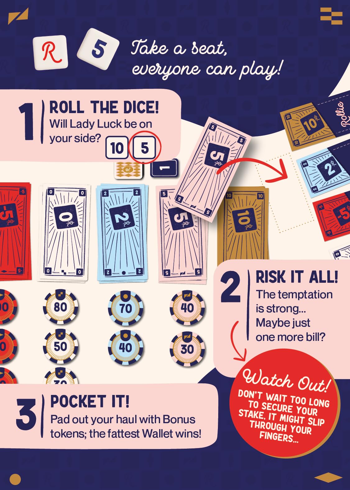 Randolph Rollie | Press Your Luck Dice Rolling Card Game for Kids, Teens, & Adults | Roll for Cash or Crash | Quick & Easy Party Game for Family Night