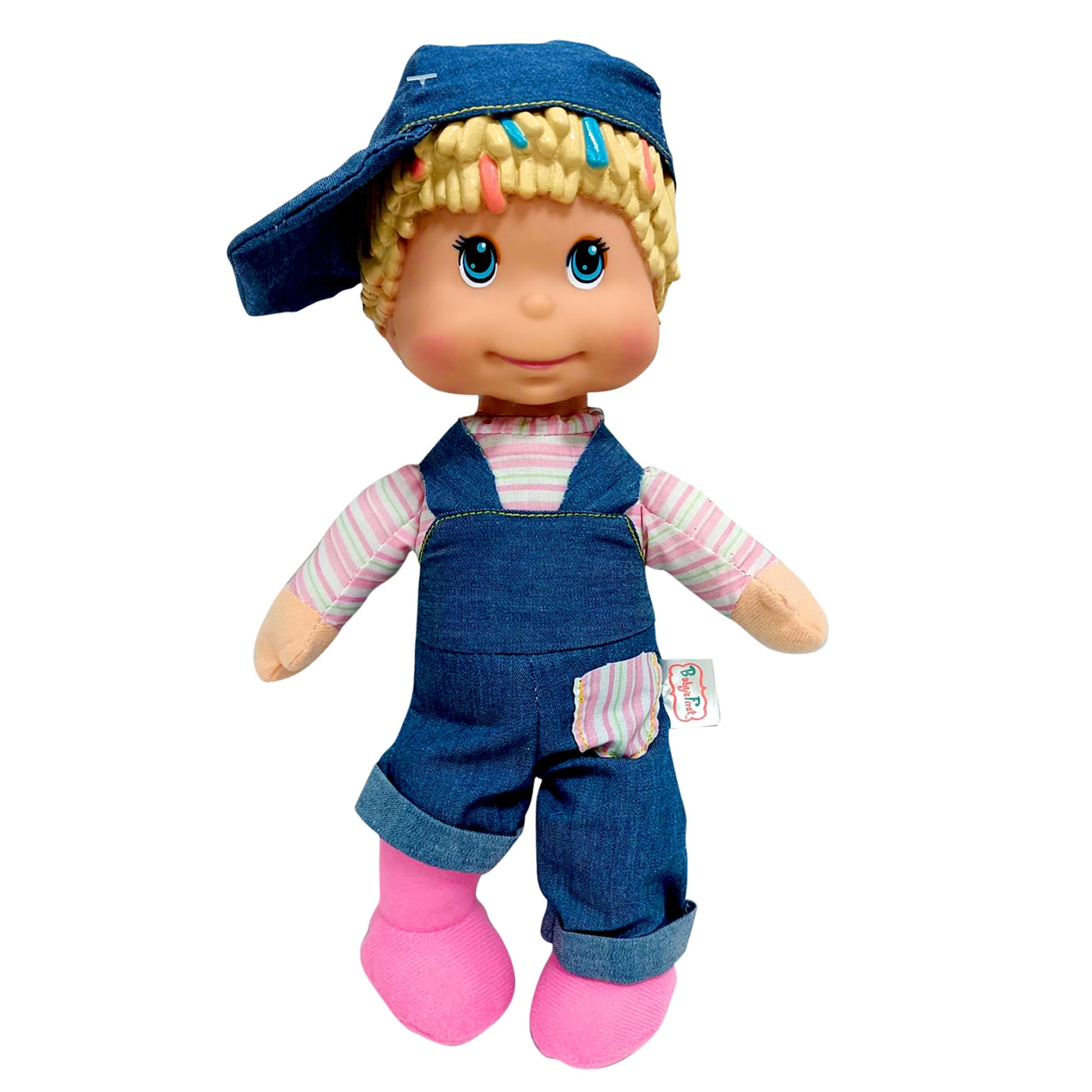 Goldberger Baby's First: My Alphabet Boy Doll - Blue Denim Overalls - Interactive Singing Musical Doll, Teaches ABC's & Fun Words, Soft Toy