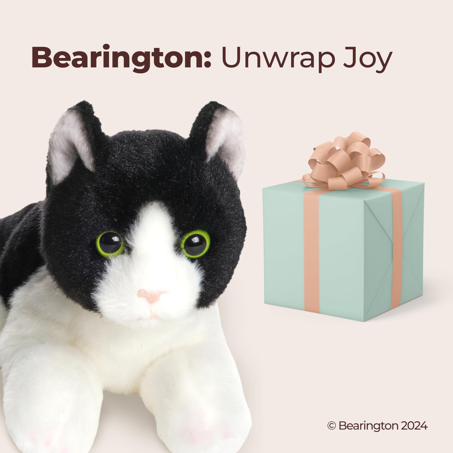 Bearington Lil’ Domino Tuxedo Cat Plush - 8" Realistic Black and White Stuffed Animal with Soft Fur and Lifelike Details - Adorable Kitty Stuffy Gift