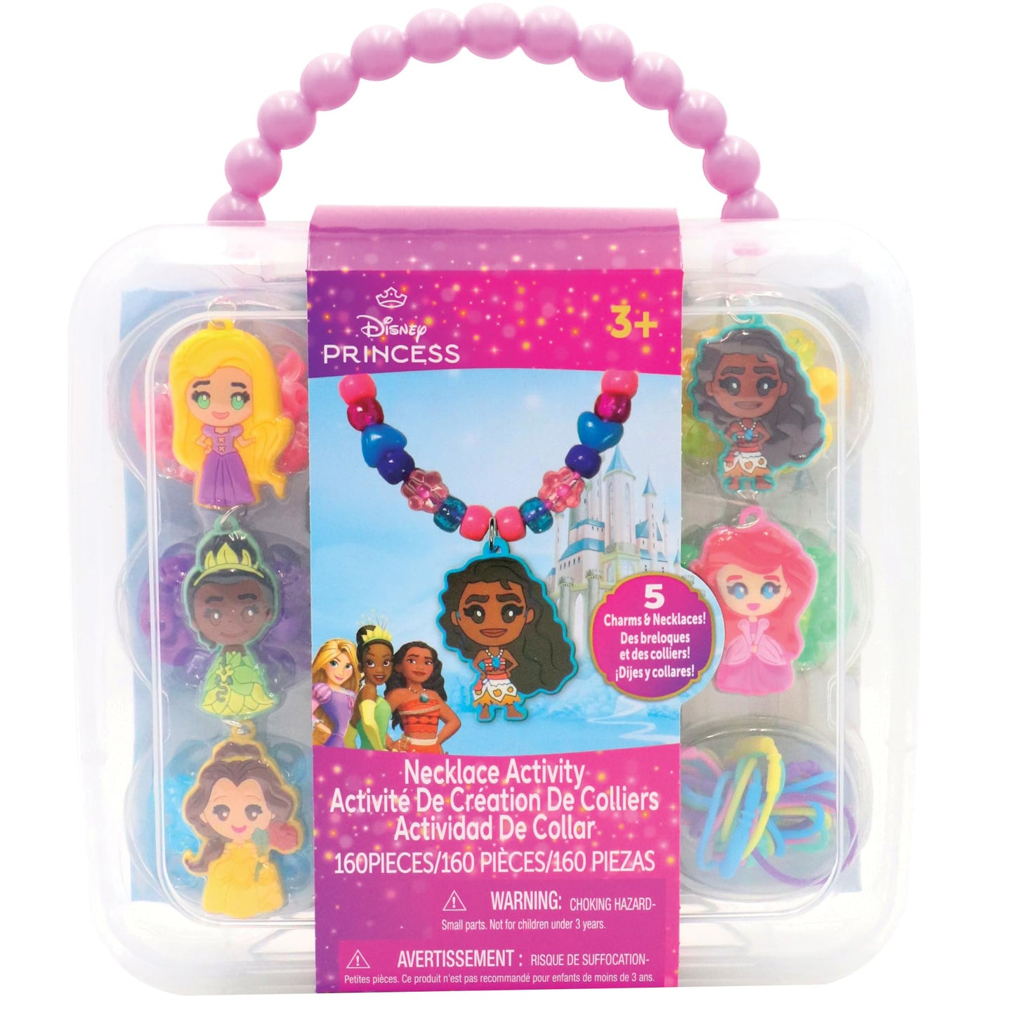 Disney Princess Necklace Activity Case - Jewelry Making Kit with Beads, Charms & Strings - Create Custom Princess Necklaces - Craft Gift for Girls