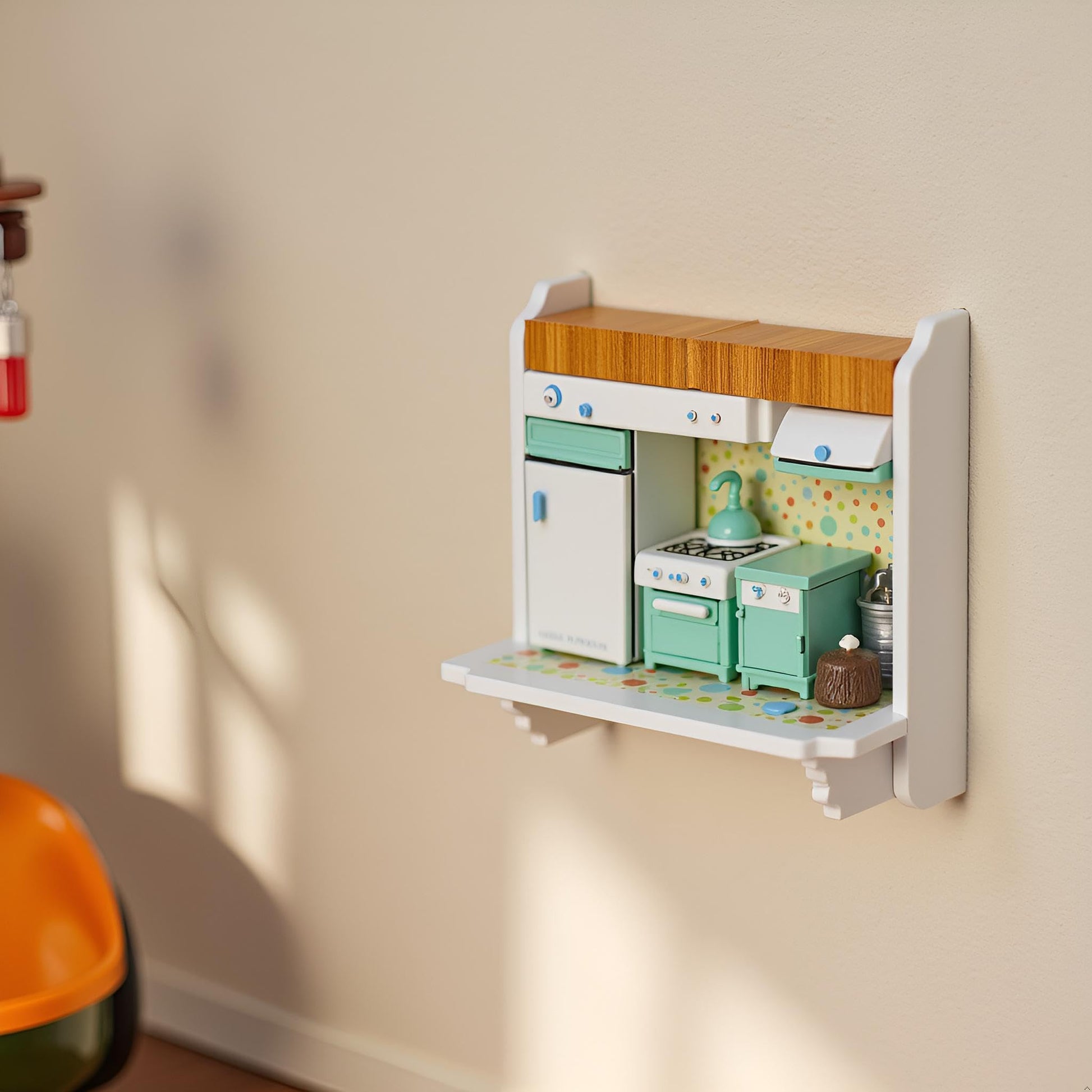 White Dollhouse Wall Shelf, 1/12 Scale Miniature Dollhouse Accessories, White Doll House Storage Wall Shelf Dollhouse Furniture for Kitchen Scene