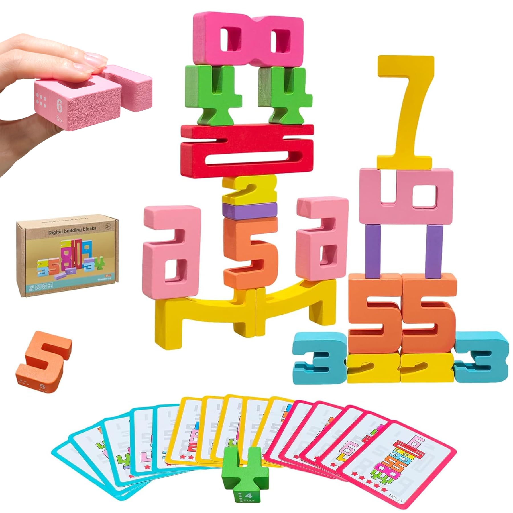 20Pcs Wooden Number Building Blocks,Montessori Number Blocks Math Learning Digital Building Blocks Digital Educational Counting Learning Toys