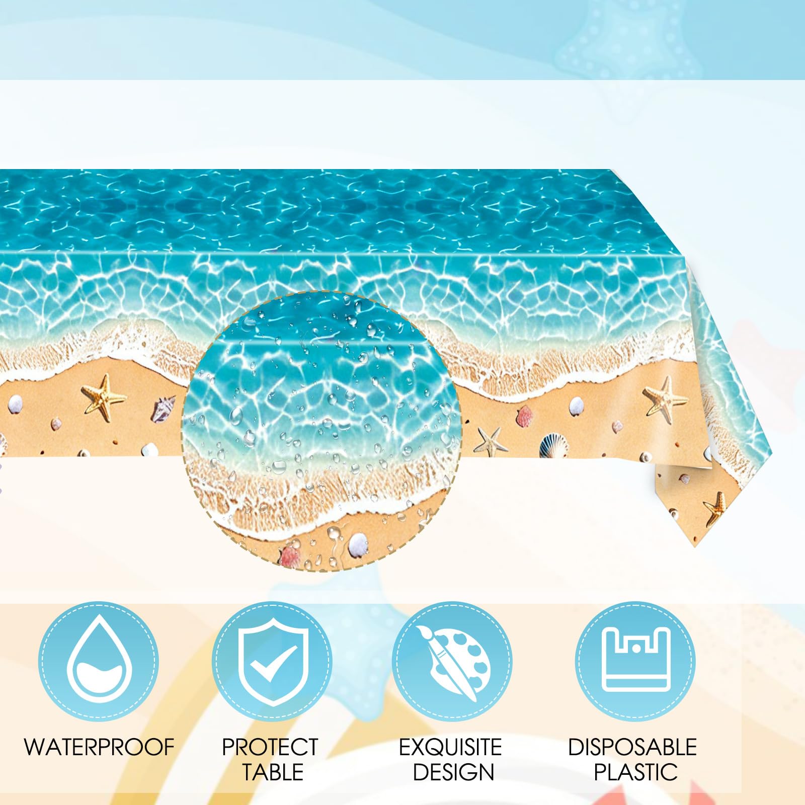 SNIMICS Beach Birthday Party Decorations,41Pcs Disposable Ocean Waves Beach Dessert Plates Napkins Tablecloth Tableware Set Summer Pool Hawaiian Beach