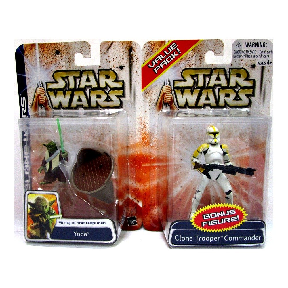 Star Wars Clone Wars Value Pack Including Yoda and Yellow Clone Trooper Commander - Rare Collectible
