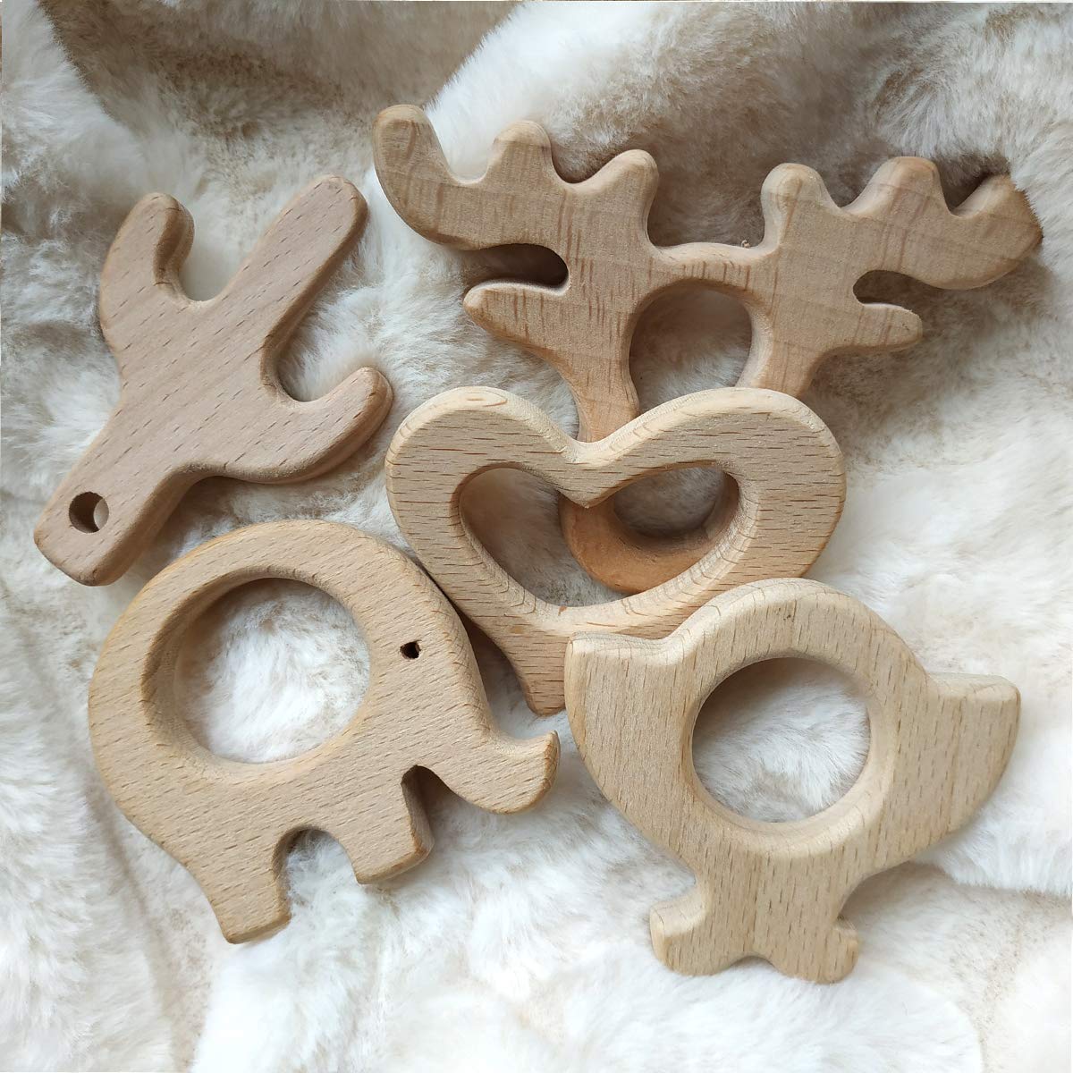 2pcs Natural Wooden Antlers Montessori Toy Pendant Pure Natural Beech Wood Animal Shape Toys for Handmade Necklace/Bracelet (Antlers 2pcs)