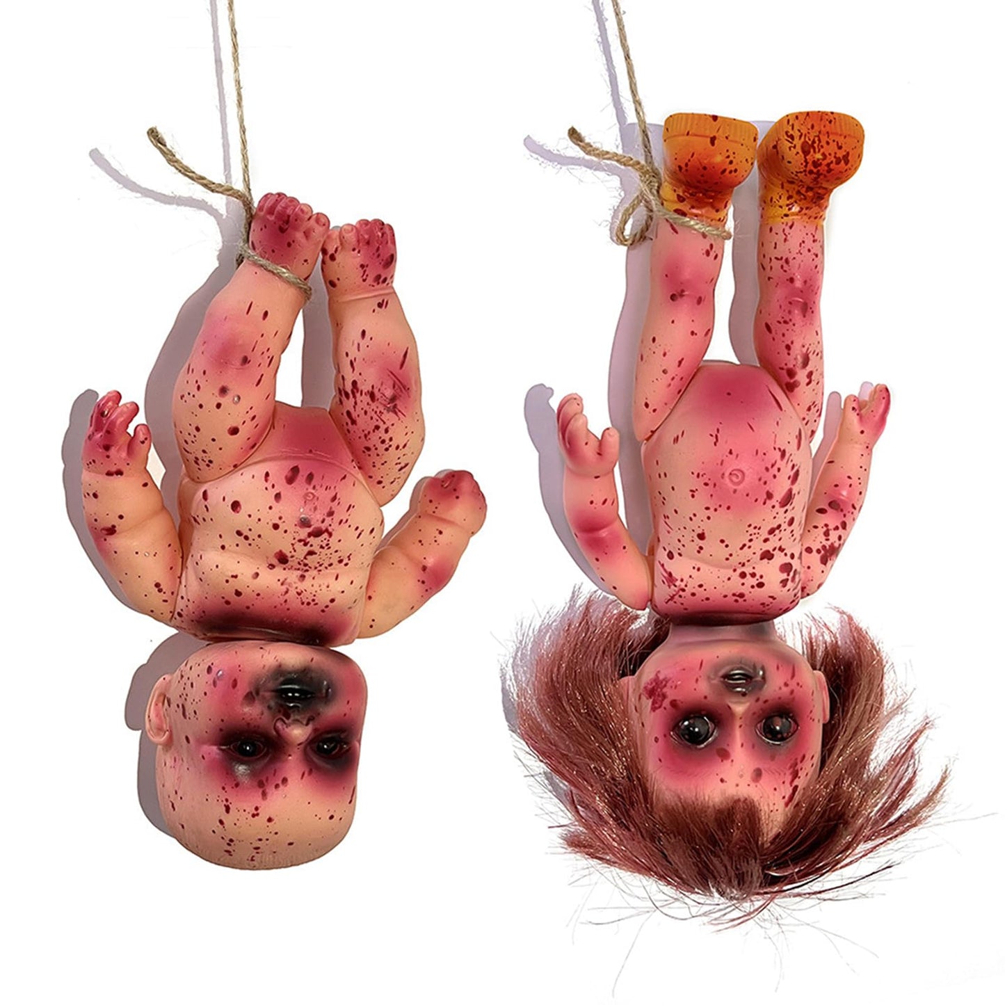 YYPLIAN 2pcs Halloween Creepy Dolls, 10 inch Bloody Haunted Doll Scary Hanging Zombie Dolls with Rope, Halloween Scary Horror Decoration Haunted House