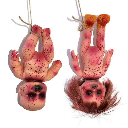 YYPLIAN 2pcs Halloween Creepy Dolls, 10 inch Bloody Haunted Doll Scary Hanging Zombie Dolls with Rope, Halloween Scary Horror Decoration Haunted House