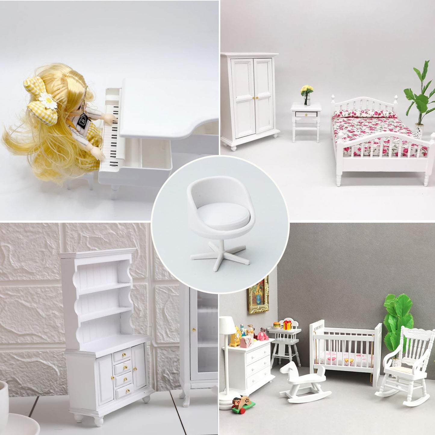 6Pcs 1:25 Scale Miniature Chair, Mini Plastic Chairs, Miniature Backrest Swivel Egg Chair for Mini House Accessories Gardening Scene Ornaments