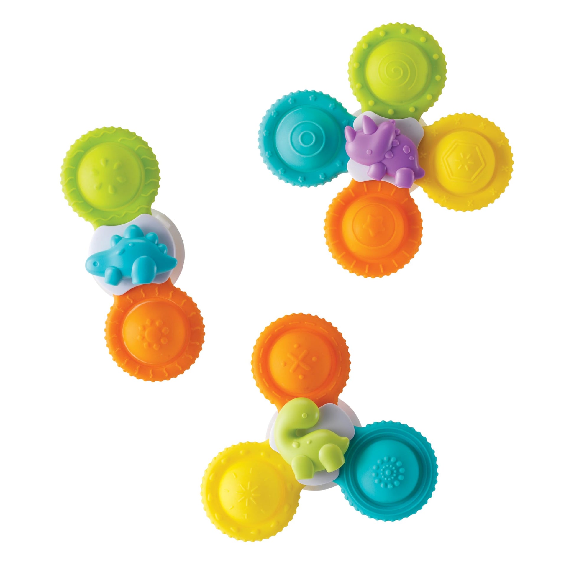 Infantino Bath Pop Spinners, Sensory Dinosaur Toys, Suction Cups, 3pc